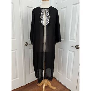 Anna Club La Perla Black 3/4 Sleeve Longline Coverup‎ Kimono Tunic Size 12 NWT